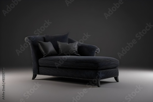 Charcoal Sateen Weave Chaise With Sculptured Armrests Ultra Realistic Luxurious Contemporary Lounge Furniture