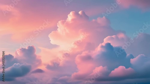 Dramatic Pink And Blue Cloudscape With Soft Lighting During Golden Hour