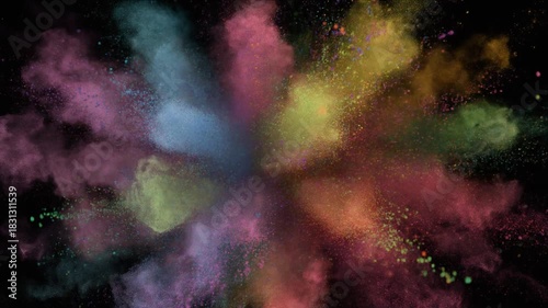Exploding Colorful Powder Cloud Bursting on Black Background in Vivid Hues