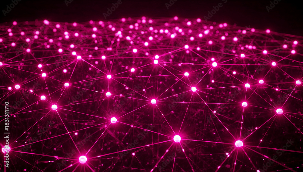 Fototapeta premium Abstract neon pink network of glowing nodes and lines