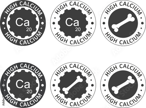 Calcium icons set healthy bone nutrition food product seal stamp labels collection vector