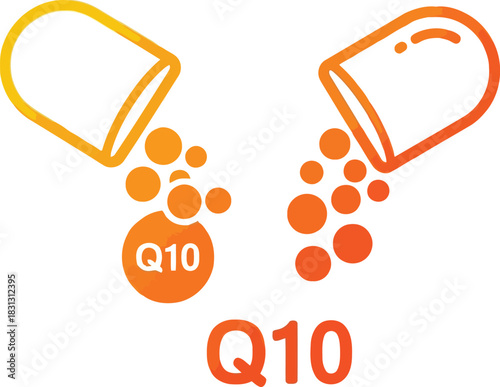 Coenzyme q10 supplement capsules falling out isolated health nutrition ingredient dietary energy vector