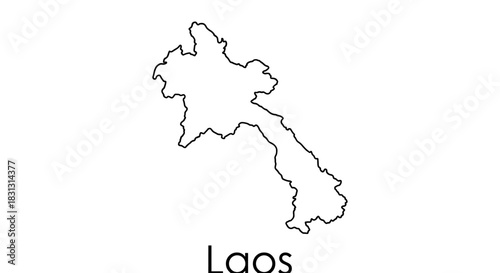 Outline map of Laos, a Southeast Asian country, isolated on a white background with the country's name below.