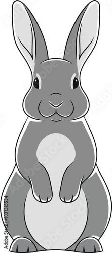 Cute grey rabbit illustration simple flat design standing on hind legs full body isolated vector