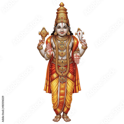 Hindu God Lord Venkateswara Balaji Standing Form with Conch and Chakra PNG Oil Paint