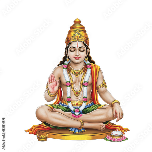 Foto Hindu God Lord Dhanvantari Seated with Amrita Kalasha in Abhaya Mudra PNG Oil Pa