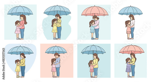 Mother and daughter under umbrella protection