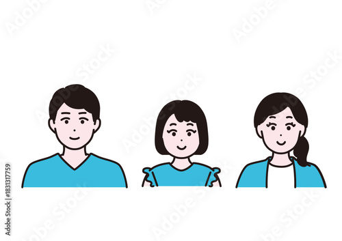 若い家族のイラスト素材　父親　母親　娘