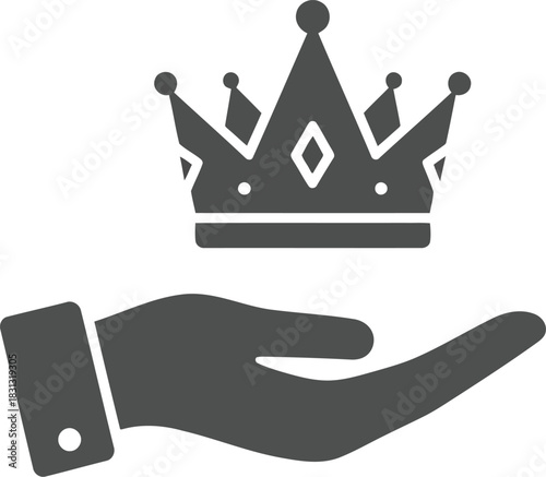 Hand holding crown icon symbolizing royal power authority leadership achievement success victory vector