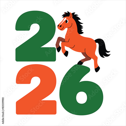Orange horse proudly stands atop the green and orange 2026 number figures