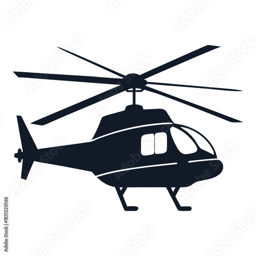 Commercial Helicopter Silhouette Vector with Visible Rotors and Landing Gear