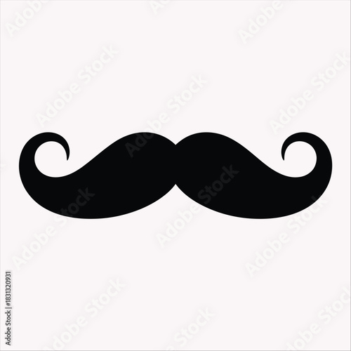 Simple black handlebar mustache with curled ends provides a classic vintage appearance, transparent background