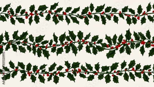 Festive holly garlands for holiday decorations