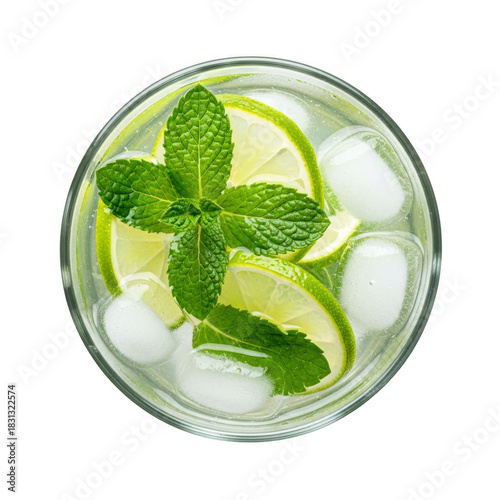 Refreshing mojito drink with lime and mint isolated on transparent background