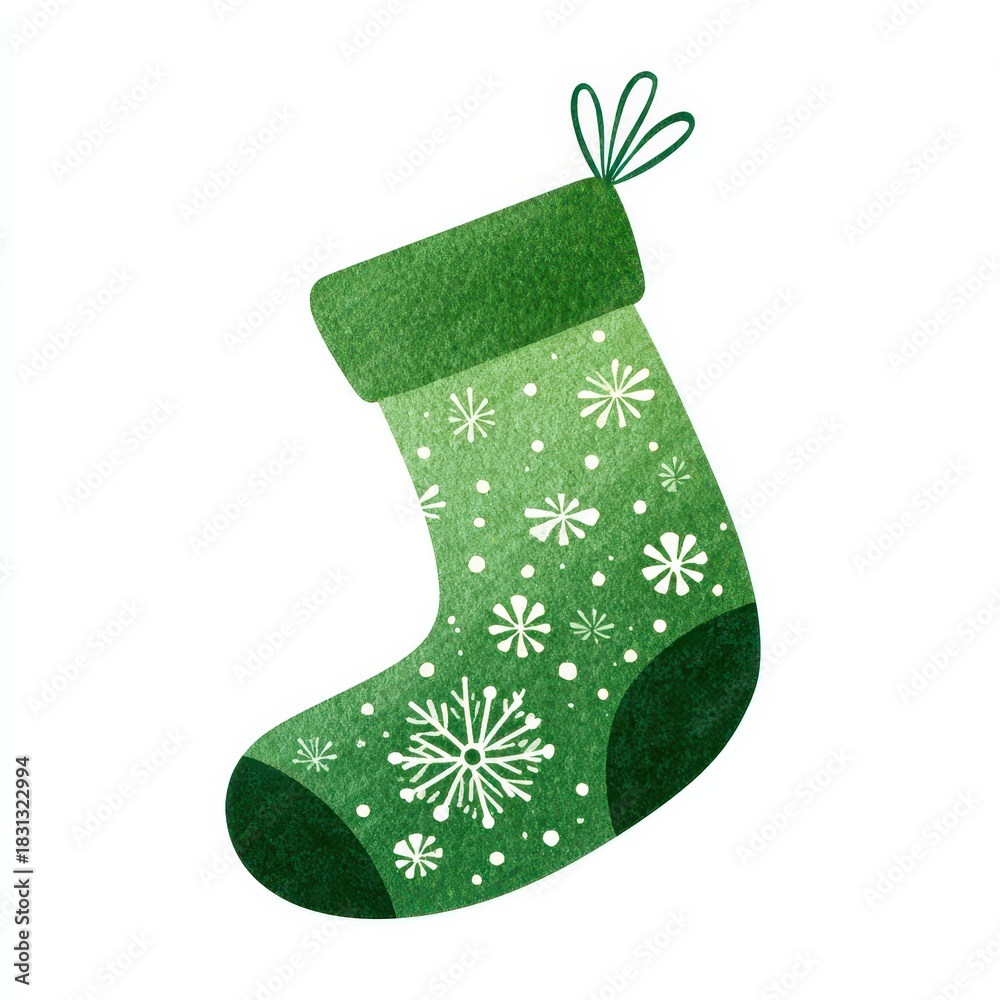 Fototapeta premium Festive Green Christmas Stocking with Snowflake Design