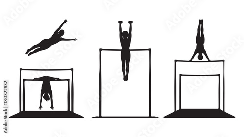 Gymnast on a high bar artistic gymnastics silhouette vector illustration athlete performing gymnastic elements