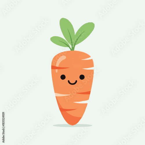 A cheerful cartoon carrot with a smiling face and green leaves, perfect for illustrating healthy eating and fresh produce concepts.