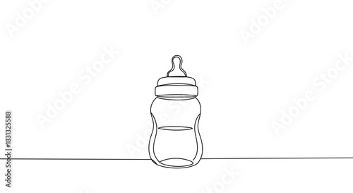 Detailed illustration of a baby bottle with a nipple, designed for feeding infants, isolated on a transparent background to emphasize its features and practical use.