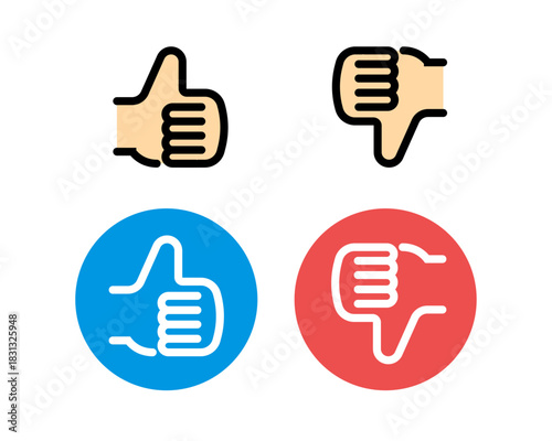 Set of Like and Dislike (Thumbs Up/Down) Icons  Vector Social Media Reaction Buttons 
