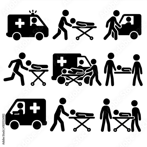 Ambulance and Emergency Medical Rescue Line Icons Set
