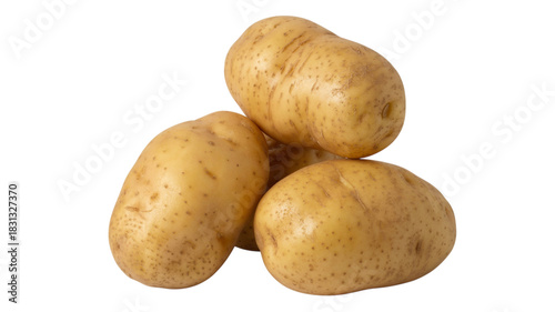 Pile of Four Raw Russet Potatoes on a Black Background Isolated food vegetable