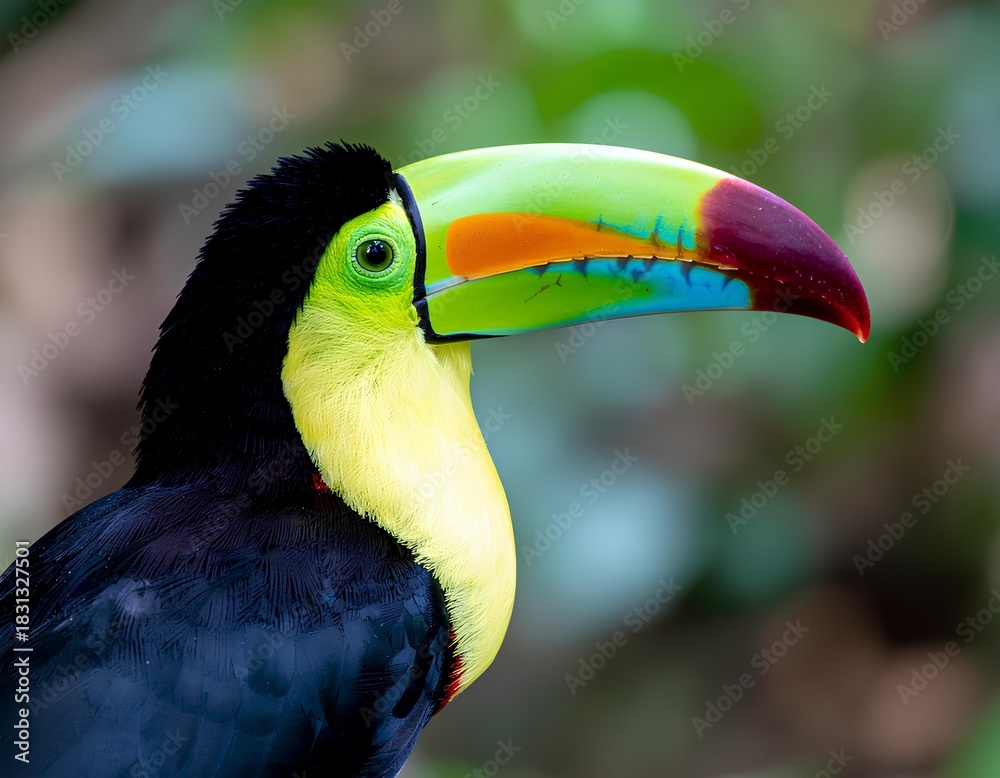 Obraz premium portrait toucan on a green bokeh background
