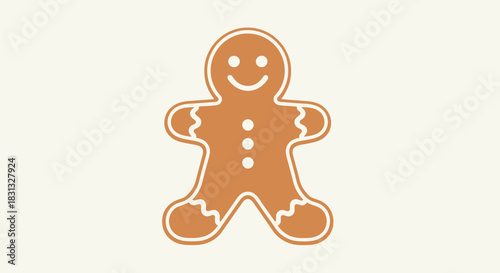A smiling gingerbread man cookie with white icing details on a plain light background, a classic holiday treat.