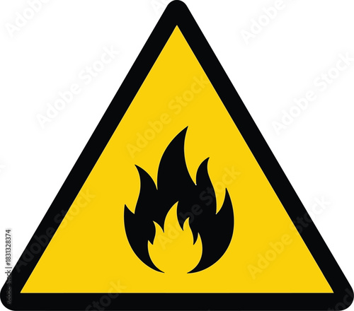 Flammable material warning sign triangle hazard symbol safety information icon graphic vector