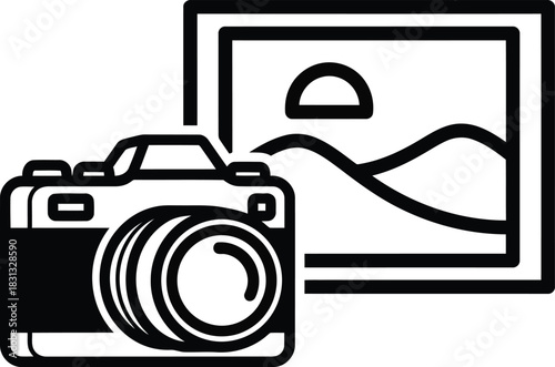 Digital camera capturing scenic landscape image photography art vector