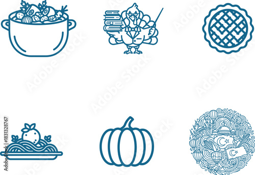 Thanksgiving Icons Featuring Food Turkey Academic Style and Turkey Landmarks Design for Graphic Designers and Culinary Enthusiasts Celebrating Traditions and Cultural Identity
