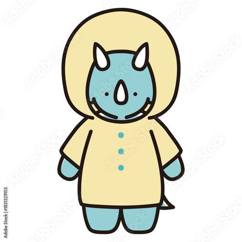 レインコートを着たベビートリケラトプスのイラスト