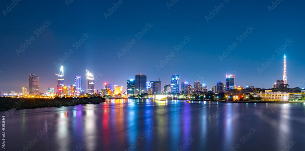 Fototapeta premium Vibrant Ho Chi Minh City Skyline at Night
