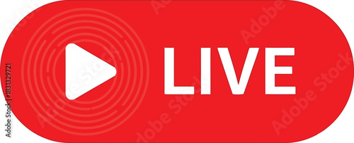 Red live streaming play button icon for online broadcast video content and broadcast concept vector