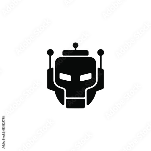 Stylized black robot head icon with antennas