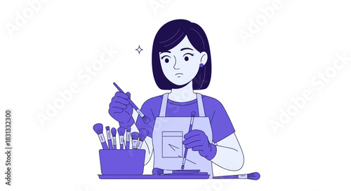 Woman artist with makeup brushes working on beauty art