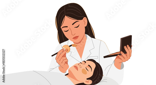 Woman applying makeup to client during professional beauty session
