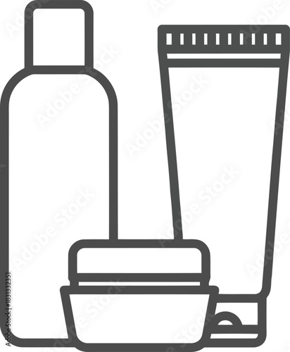 Cosmetic product line bottle cream tube minimal outline icon set beauty skincare healthcare apothecary vector