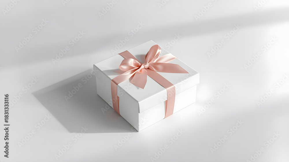 Fototapeta premium Beautiful White Gift Box Wrapped with Ribbon Perfect for Special Occasions and Celebrations