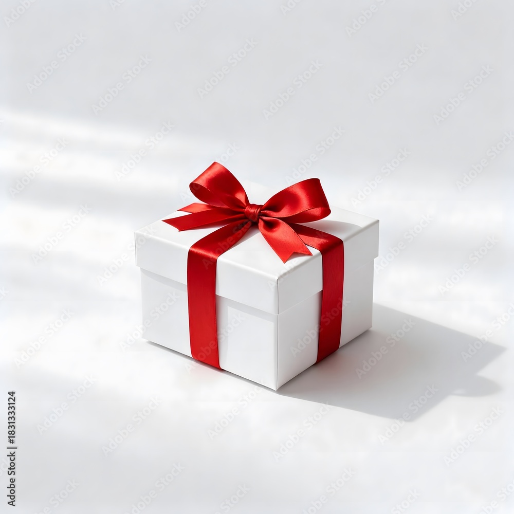 Fototapeta premium Beautiful White Gift Box Wrapped with Ribbon Perfect for Special Occasions and Celebrations