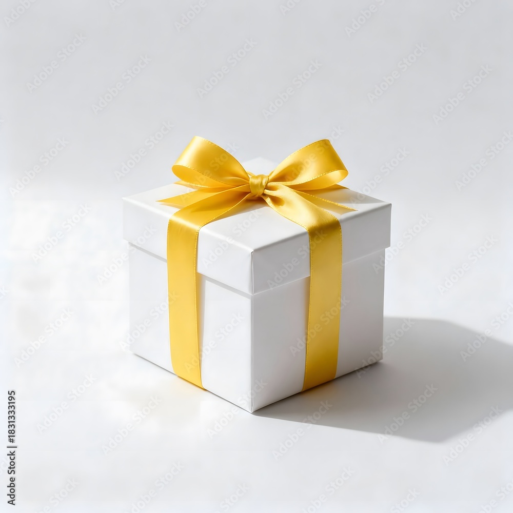 Obraz premium Beautiful White Gift Box Wrapped with Ribbon Perfect for Special Occasions and Celebrations