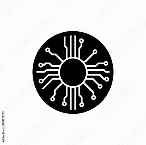Digital Coin with Circuit Lines Silhouette – Abstract Cryptocurrency Concept Vector