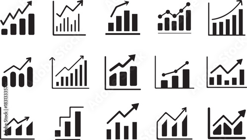 collection of black-and-white vector icons representing various business graphs and charts