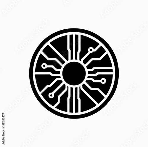 Digital Coin with Circuit Lines Silhouette – Abstract Cryptocurrency Concept Vector