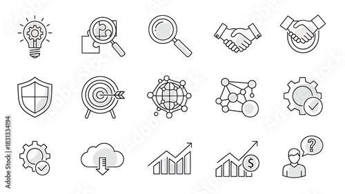 Streamline Your Business with These Essential Icon Set Elements for Growth and Success, Perfect for Websites, Presentations, and Marketing Materials