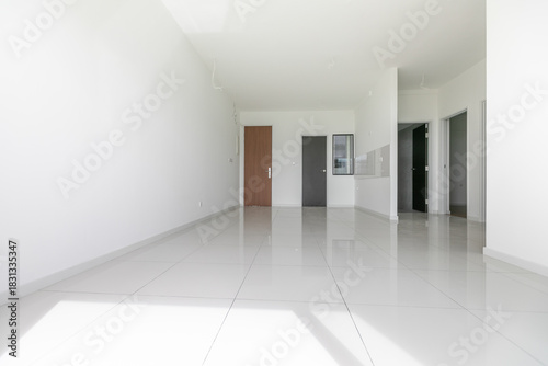 Minimalist Empty Apartment Interior With White Tiles