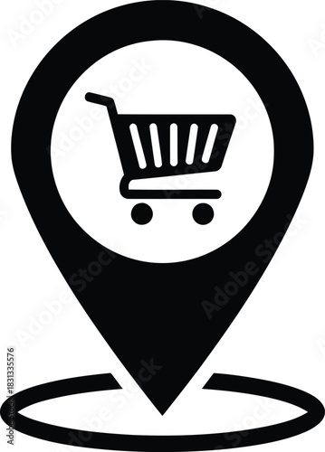 E commerce store locator map pin icon representing shopping destination and online retail shop search vector