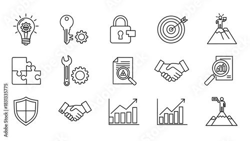 Set of vector icons of solutions for web design isolated on white background.