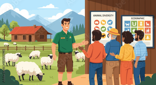 Interactive ecotourism experience with guided tour of animal diversity and ecographic