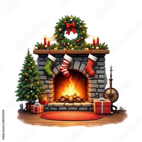 fireplace with christmas decoration