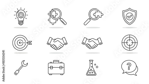 Set of vector icons of solutions for web design isolated on white background.